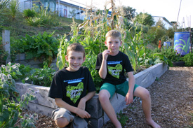 Josh Tristram and Angus MacKay in their amazing school garden at Raumati South